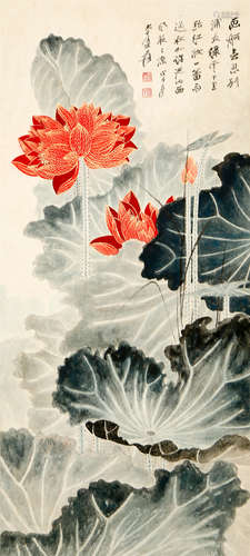 CHINESE LOTUS GROUP PAINTING, ZHANG DAQIAN MARK