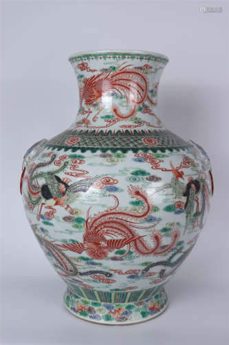 A LARGE WUCAI PHOENIX AND CLOUDS FLANKED VASE