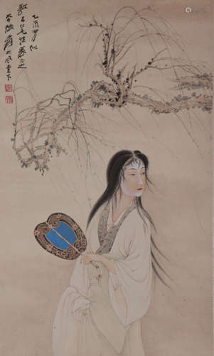 CHINESE LADY PAINTING, ZHANG DAQIAN MARK