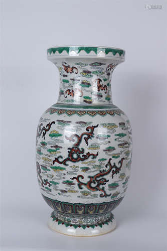 A DOUCAI DRAGON AND BAT DISH-TOP GLOBULAR VASE