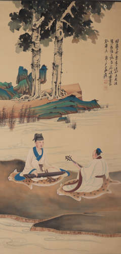 CHINESE SCHOLARS UNDER PINE TREE PAINTING, ZHANG DAQIAN MARK