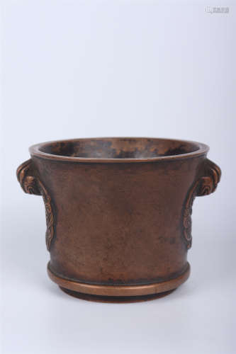 A BRONZE DOUBLE-EARED FLARING INCENSE BURNER