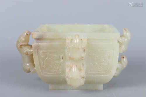 A CARVED JADE BEAST SQUARE WASHER