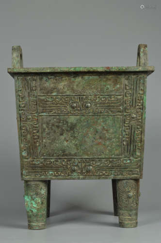 AN ARCHAIC BRONZE BEAST SQUARE VESSEL, DING