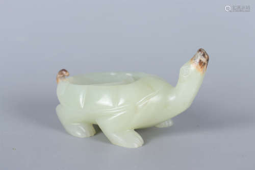 A JADE CARVING OF TURTLE-SHAPED INKSLAB
