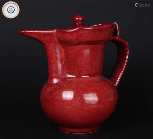 A SACRIFICIAL RED GLAZE MONK’S CAP JUG