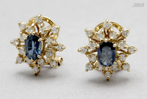 A pair of sapphire and diamonds cluster earrings