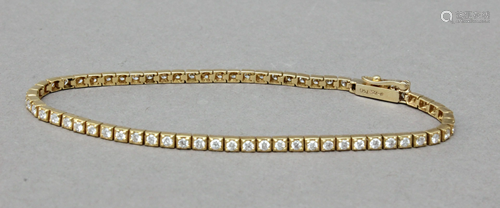 A diamonds tennis bracelet. 18 k. yellow gold setting