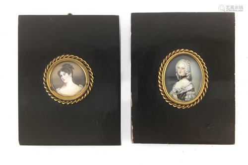 A pair of French portrait miniatures of dames circa