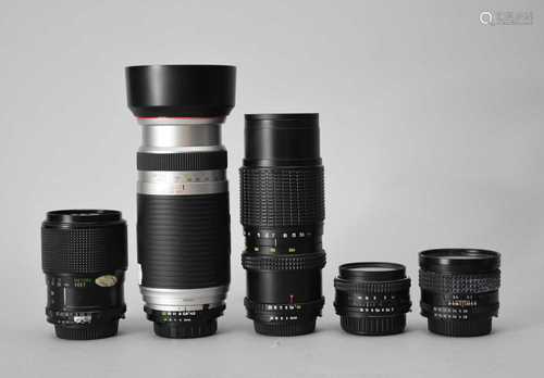 A Soviet Arsat 20mm lens and four other Nikon fit lenses