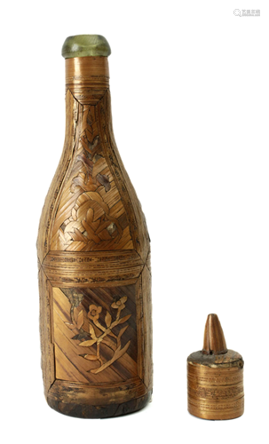 A19th century French bottle in straw marquetry