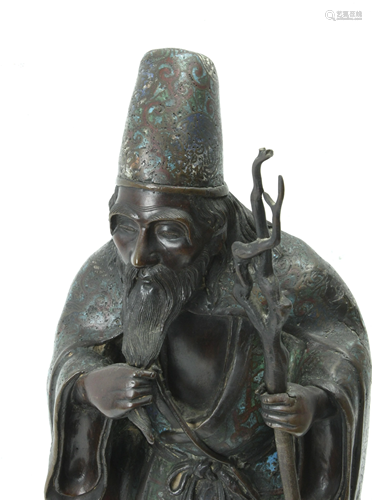 19th century Chinese school. A bronze and cloisonnÃ©