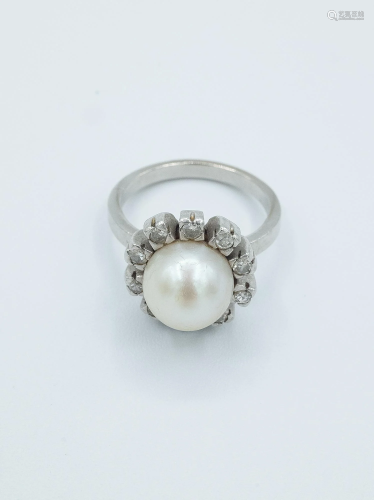 A pearl and diamonds cluster ring circa 1960