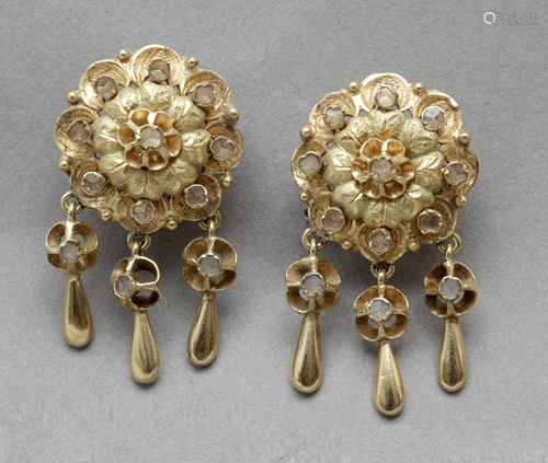 19th century rose cut diamonds pair of cluster earrings