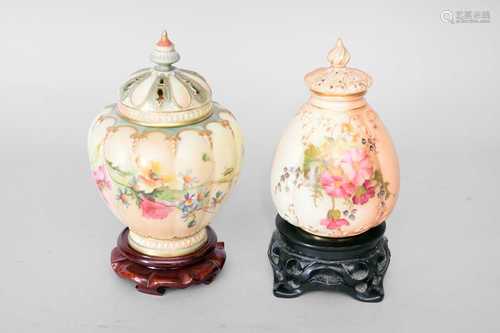 Two Royal Worcester pot pourri vases and covers, early 20th ...