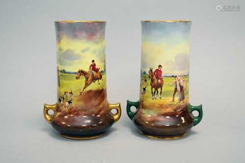 A pair of Royal Doulton fox hunting vases