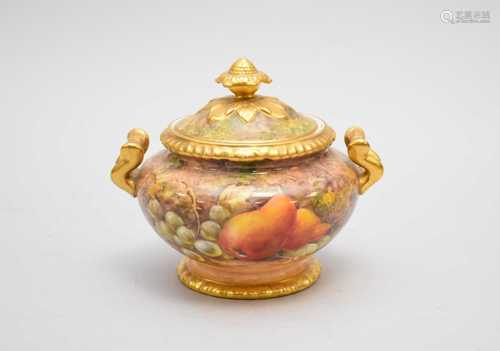 Royal Worcester jar and cover painted with fruit