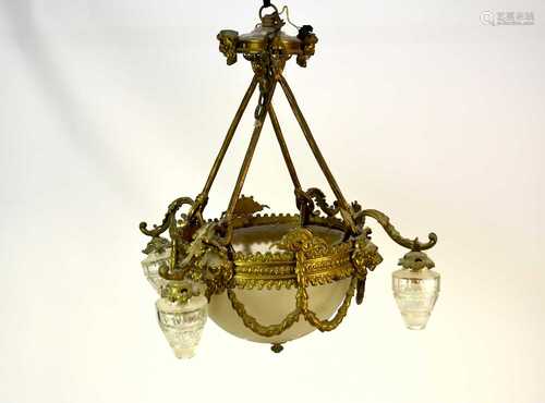 An Empire style gilt metal and glass ceiling light