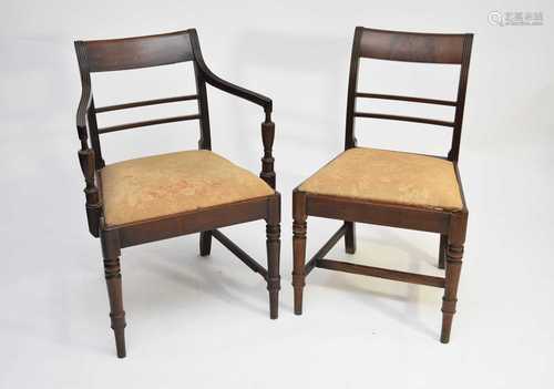 A set of 7, 19th century, mahogany dining room chairs