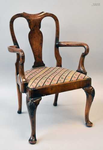 A Queen Anne style walnut child's armchair