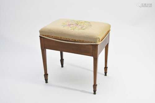 A George III style inlaid mahogany stool and two others