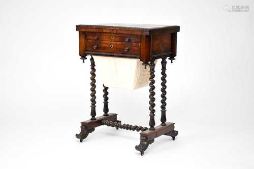 An unusual early Victorian, rosewood-type, work-cum-games ta...