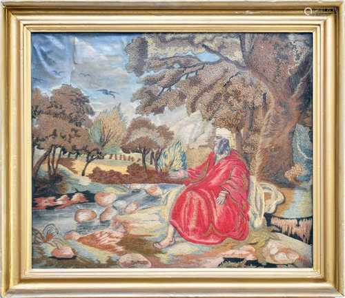 A 19th century woolwork picture of Elijah and the Raven