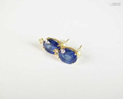 A pair of 18ct yellow gold sapphire and diamond earrings