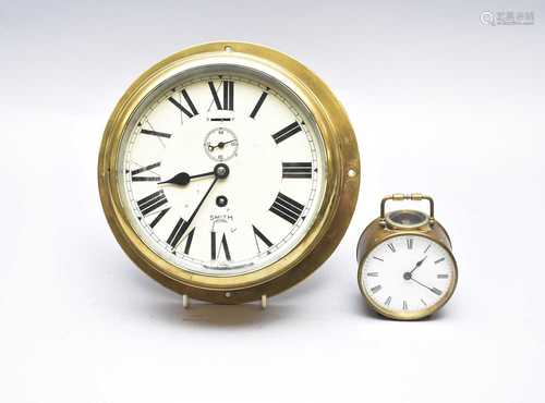 A Smith Astral brass cased bulkhead timepiece and a small de...