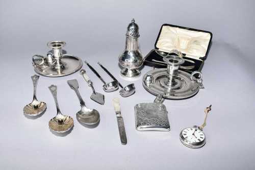 A collection of silver and plate