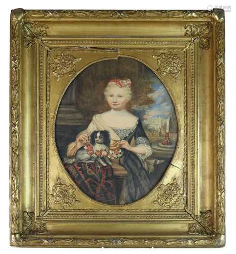 Circle of Caspar Netscher, Portrait of a Girl with a King Ch...