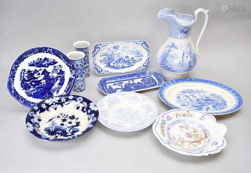 A collection of Victorian and later blue and white earthenwa...