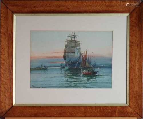 William Knox (British 1862-1925) Ships and Boats at Sunset w...