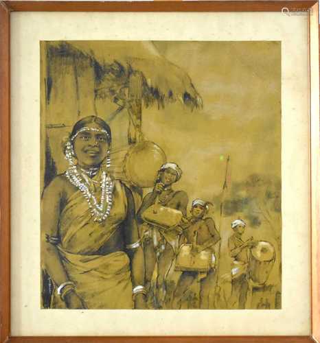 R Goswami (South East Asian 20th Century) Two Oil Pastel Dra...