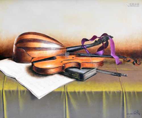 Georges Coulon (French 1914-1990) Still Life Mandolin, Violi...