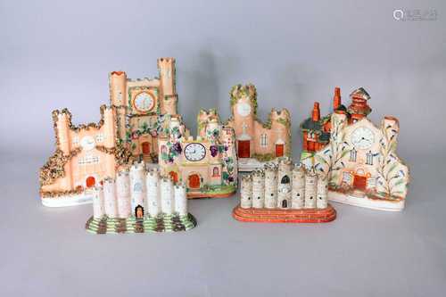 A group of Staffordshire models of buildings, early-mid 19th...