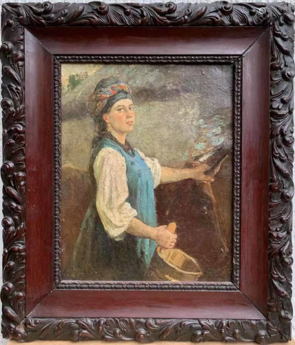 ATTR. NIKOLAI GE RUSSIAN 1831-1894 GIRL OIL ON CANVAS