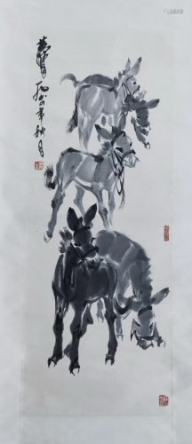 CHINESE SCROLL PAINTING OF DONKEY SIGNED BY HUANG Z…