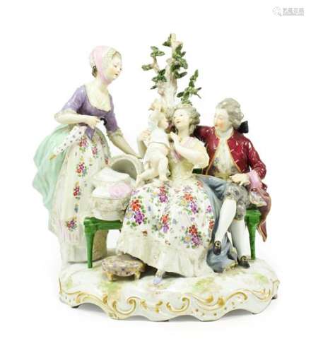 A Meissen Style Porcelain Figure Group, late 19th century, m...