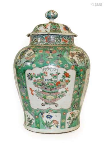 A Chinese Porcelain Baluster Jar and Cover, Kangxi, painted ...