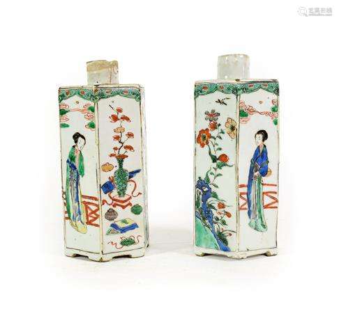 A Pair of Chinese Porcelain Hexagonal Canisters, Kangxi, pai...