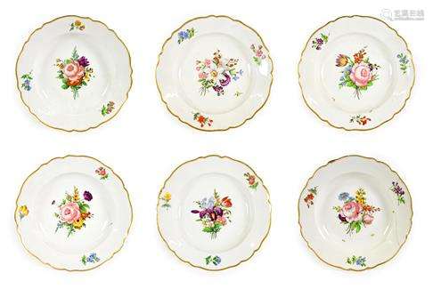 A Set of Six Meissen Style Porcelain Soup Plates, 19th centu...