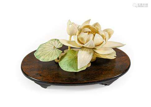 A Japanese Ivory Flower Okimono, Meiji/Taisho period, in the...