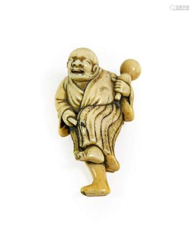 A Japanese Ivory Netsuke, Edo period, carved as a bald man s...