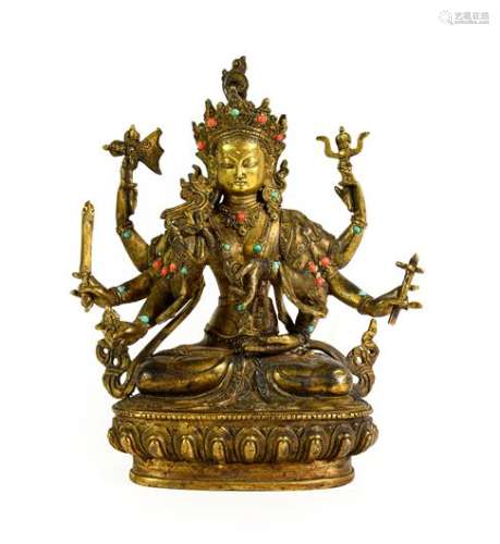 A Sino-Tibetan Gilt Bronze Figure of a Bodhisattva, probably...