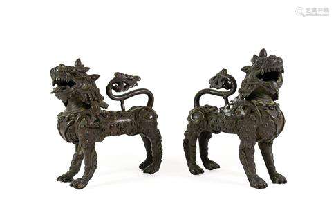 A Pair of Chinese Bronze Temple Guardians, Qing Dynasty, 19t...