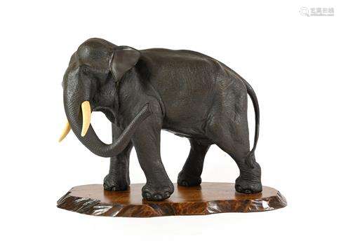 A Japanese Bronze Model of an Elephant, Meiji period, natura...