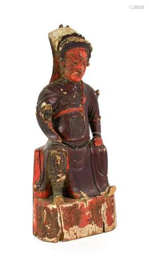 A Chinese Carved and Painted Wood Figure of a Dignitary, pro...
