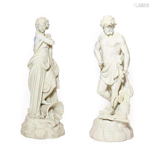 A Pair of Parian Figures of LE CHASSE and LA PECHE, circa 18...