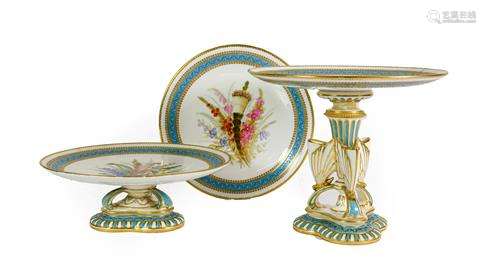 A Royal Worcester Porcelain Dessert Service, 1876, painted w...